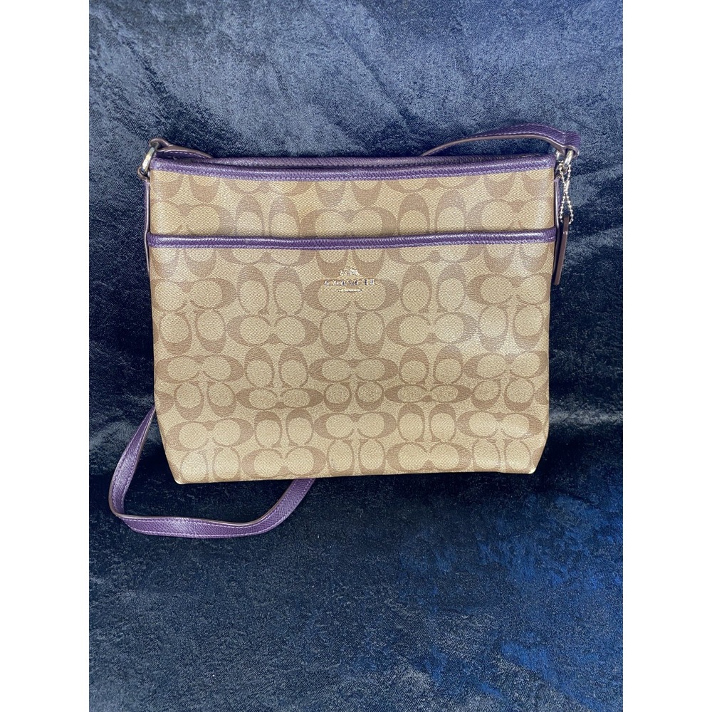 Coach File Shoulder Crossbody Bag in Signature Canvas F29210 Khaki / Purple